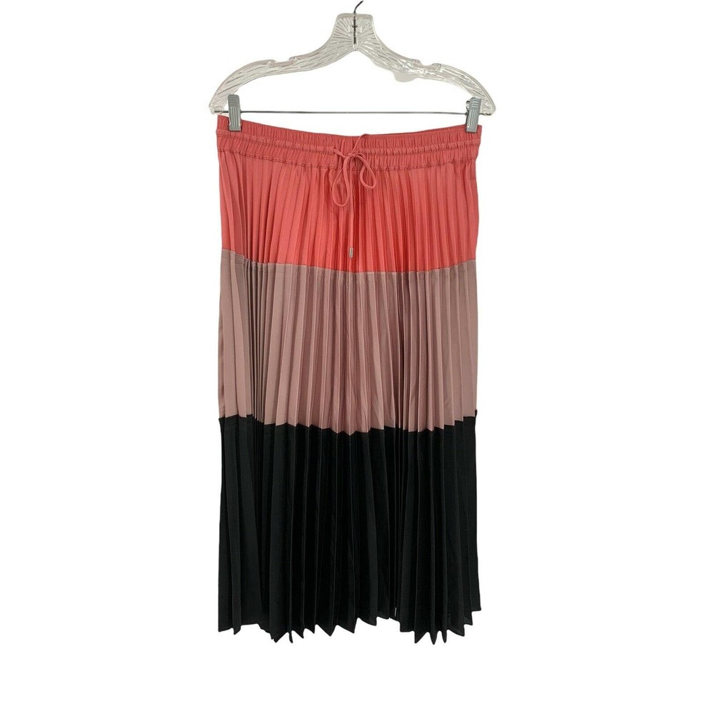 Club Monaco Coral, Taupe & Black Pleated Midi Skirt
